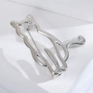 Silver Alloy Open Sitting Cat Pin
